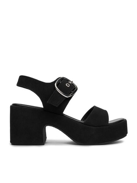DeeZee Sandały CEO-LB-G9349-A Czarny. Czarne sandały damskie DeeZee, bez wzorów, z materiału, bez obcasa, na słupku, bez zapięcia. Za 149.99 zł.