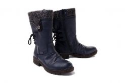 RIEKER TEX Z4750-15 blue, kozaki damskie. Niebieskie kozaki damskie Rieker, na zimę, bez wzorów, bez obcasa, bez zapięcia. Za 389.90 zł.