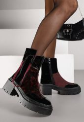 Czarno-Bordowe Botki Lakierowane Vices Ozdobione Tasiemką Rotine. Czerwone botki damskie Renee, bez wzorów, z jeansu, eleganckie, bez obcasa, na obcasie, bez zapięcia. Za 149.99 zł.