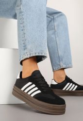 Czarno-Białe Sneakersy Tenisówki Ozdobione Paskami Naire. Czarne trampki i tenisówki damskie Born2be, bez wzorów, z jeansu, bez zapięcia. Za 109.99 zł.