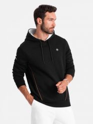 Bluza męska z kapturem z kieszenią na zamek - czarna V4 - Rozmiar: S. Czarne bluzy męskie Ombre Clothing, l, bez wzorów, z bawełny, bez ramiączek, z kapturem. W wyprzedaży za 69.99 zł.