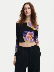 Desigual Bluzka Pansee Lacroix 24WWTK92 Czarny Slim Fit. Czarne bluzki damskie Desigual, m, bez wzorów, z wiskozy, bez kołnierzyka, bez ramiączek. Za 229.99 zł.