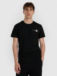 4F T-shirt regular z nadrukiem męski - czarny M. Czarne t-shirty męskie 4F, m, bez wzorów, z bawełny, bez kołnierzyka, bez ramiączek. Za 49.99 zł.