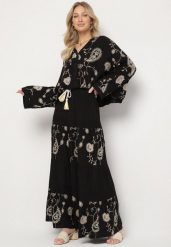 Czarny Komplet z Wiskozy w Stylu Boho Koszula Nietoperz i Spódnica Sepalisse. Czarne koszule damskie Born2be, l, bez wzorów, z wiskozy, boho, bez kołnierzyka, bez ramiączek. Za 169.99 zł.