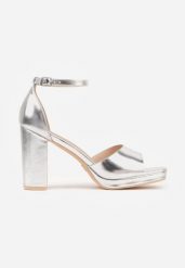 Srebrne Sandały VICES na Platformie i Słupku ze Skórzaną Wkładką Phelusa. Szare sandały damskie Born2be, bez wzorów, bez obcasa, na obcasie, bez zapięcia. Za 109.99 zł.