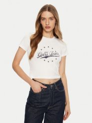 Guess Jeans T-Shirt W5RI59 J1314 Biały Regular Fit. Białe t-shirty damskie Guess Jeans, xxl, z aplikacjami, z bawełny, bez kołnierzyka, bez ramiączek. Za 79.99 zł.