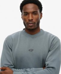 Superdry Micro Logo Blu – Bluza Loose Fit, miękka. Niebieskie bluzy damskie Superdry, xl, bez wzorów, z bawełny, bez ramiączek, bez kaptura. Za 326.10 zł.