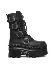 NEW ROCK Trzewiki M-WALL373-S15 Czarny. Czarne botki damskie NEW ROCK, bez wzorów, ze skóry, rockowe, bez obcasa, na koturnie, bez zapięcia. Za 1,369.00 zł.