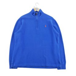 Second life - Sweter męski Polo Ralph Lauren z krótkim zamkiem - Jak nowy. Niebieskie swetry męskie Ralph Lauren, l, bez wzorów, z materiału, eleganckie, bez kołnierzyka, bez ramiączek. Za 255.56 zł.