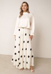 Beżowa Rozkloszowana Spódnica w Stylu Retro Plisowana w Grochy Kasosa. Brązowe spódnice damskie Born2be, na co dzień, m, bez wzorów, eleganckie, maxi, dopasowane. Za 119.99 zł.