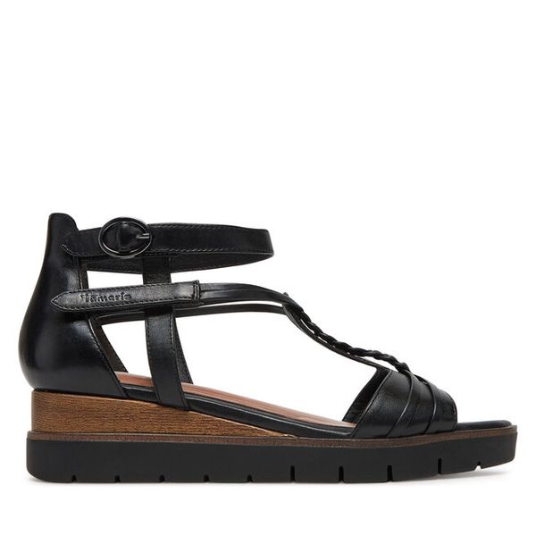 Sandały Tamaris. Czarne sandały damskie Tamaris, bez wzorów, bez obcasa, na koturnie, bez zapięcia. Za 329.99 zł.