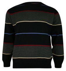 Sweter Granatowy, w Paski, Prążki, Okrągły Dekolt (U-neck) -KINGS- Męski. Niebieskie swetry męskie Kings, l, bez wzorów, z bawełny, klasyczne, bez kołnierzyka, bez ramiączek. Za 159.00 zł.