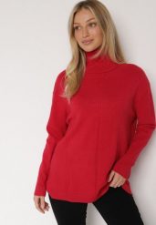 Czerwony Sweter z Golfem i Dodatkiem Kaszmiru Rorizia. Czerwone swetry nierozpinane damskie Born2be, na zimę, z aplikacjami, z jeansu, biznesowe, bez kołnierzyka, bez ramiączek. Za 129.99 zł.