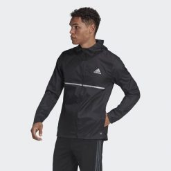 Męska kurtka sportowa Adidas Own the Run Czarny. Czarne kurtki sportowe męskie Adidas, m, bez wzorów, bez kaptura, do biegania. W wyprzedaży za 246.75 zł.