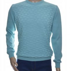 Sweter męski z bawełny elegancki bawełniany turkusowy 100% bawełna L. Niebieskie swetry męskie Selantino, l, bez wzorów, z bawełny, eleganckie, bez kołnierzyka, bez ramiączek. Za 99.00 zł.
