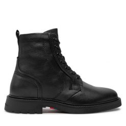 Trzewiki Tommy Hilfiger. Czarne botki męskie Tommy Hilfiger, bez wzorów, bez obcasa, bez zapięcia. Za 399.99 zł.