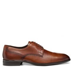 Półbuty Geox. Brązowe buty wizytowe męskie Geox, bez wzorów, bez obcasa, bez zapięcia. Za 549.99 zł.