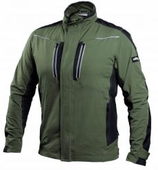 Męska bluza robocza elastyczna wiatroszczelna dodatki odblaskowe 3M Scotchlite budownictwo serwis montaż oliwkowa czarna STRETCH LINE - oliwkowy L. Czarne bluzy męskie Stalco, l, bez wzorów, bez ramiączek, bez kaptura. Za 355.05 zł.