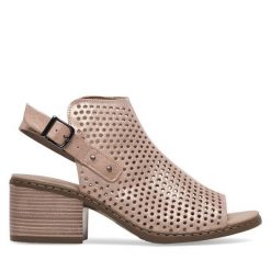 Sandały Rieker. Czerwone sandały damskie Rieker, bez wzorów, bez obcasa, na słupku, bez zapięcia. Za 309.99 zł.