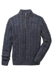 Sweter ze stójką z melanżowanej dzianiny w warkoczowy wzór. Brązowe swetry męskie bonprix, m, bez wzorów, z dzianiny, bez kołnierzyka, bez ramiączek. Za 114.99 zł.