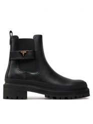 Guess Botki Bensly FLFBEN ELE10 Czarny. Czarne botki damskie Guess, z aplikacjami, ze skóry, bez obcasa, na płaskiej podeszwie, bez zapięcia. Za 719.99 zł.