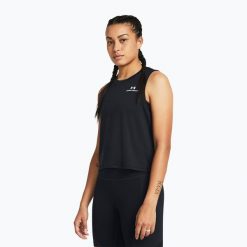 Top treningowy damski Under Armour Rush Energy Crop Tank black/white. Czarne topy damskie Under Armour, bez wzorów, sportowe, bez kołnierzyka, bez ramiączek. Za 94.99 zł.