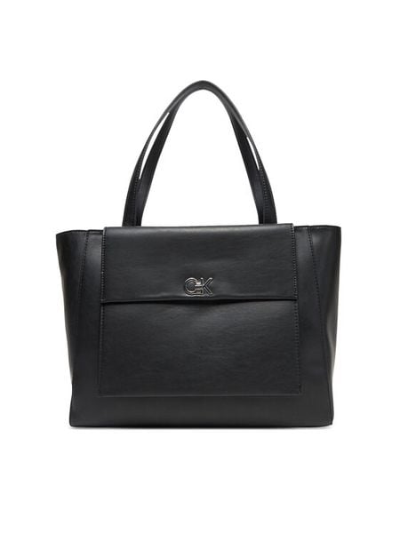 Calvin Klein Torebka Ck Re-Lock Medium Shopper LV04F3223G Czarny. Czarne shopperki damskie Calvin Klein, bez wzorów, ze skóry, bez dodatków. Za 419.99 zł.