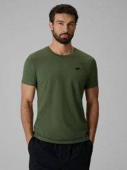 4F T-shirt slim gładki męski - khaki M. Brązowe t-shirty męskie 4F, m, bez wzorów, z bawełny, bez kołnierzyka, bez ramiączek. Za 59.99 zł.