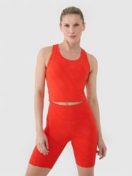 4F Crop top treningowy szybkoschnący damski - czerwony M. Czerwone koszulki sportowe damskie 4F, m, bez wzorów, z dzianiny, bez ramiączek, na fitness i siłownię. Za 129.99 zł.