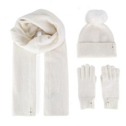 Zestaw czapka, szalik i rękawiczki Beverly Hills Polo Club. Białe czapki damskie Beverly Hills Polo Club, bez wzorów, z dzianiny. Za 159.99 zł.
