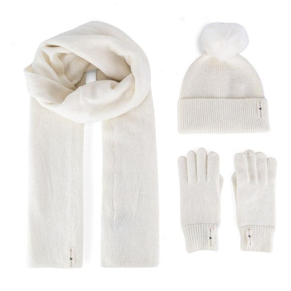 Zestaw czapka, szalik i rękawiczki Beverly Hills Polo Club. Białe czapki damskie Beverly Hills Polo Club, bez wzorów, z dzianiny. Za 159.99 zł.