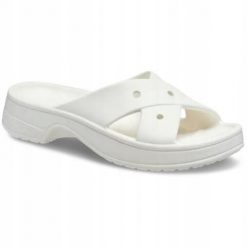 Klapki Dla Dorosłych Crocs Womens Cross Strap. Białe klapki męskie Crocs, bez wzorów, z materiału, bez zapięcia. Za 159.99 zł.