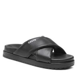 Klapki Levi's®. Czarne klapki damskie bez wzorów, bez obcasa, bez zapięcia. Za 249.99 zł.