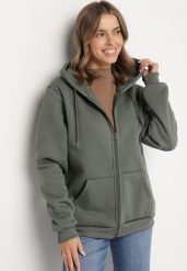 Zielona Rozpinana Bluza z Bawełną i Kapturem Typu Oversize Diosa. Zielone bluzy męskie Born2be, na jesień, m, bez wzorów, z bawełny, klasyczne, bez ramiączek. Za 59.99 zł.