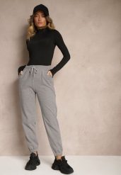 Szare Spodnie Dresowe Typu Joggery z Polarową Wyściółką Esarae. Szare spodnie dresowe damskie Renee, bez wzorów, z dresówki, eleganckie, z podwyższonym stanem. Za 49.99 zł.