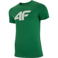 T-shirt męski TSM020 - zielony melanż. Zielone t-shirty męskie 4F, m, bez wzorów, z bawełny, bez kołnierzyka, bez ramiączek. W wyprzedaży za 39.99 zł.