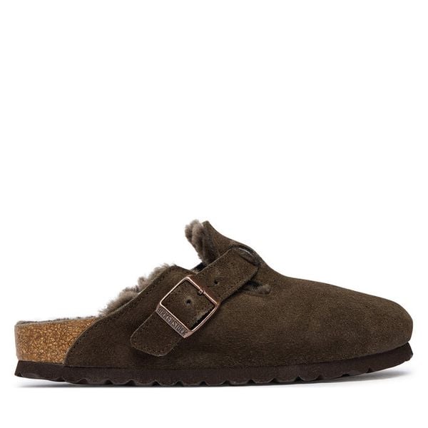 Klapki Birkenstock. Brązowe klapki damskie Birkenstock, bez wzorów, bez obcasa, bez zapięcia. Za 854.99 zł.