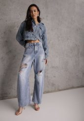 Niebieskie Bawełniane Jeansy Ballloon z Wiskozą High Waist Ozdobione Dziurami Lamma. Niebieskie jeansy damskie Renee, na wiosnę, bez wzorów, z bawełny, z podwyższonym stanem. Za 99.99 zł.