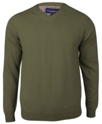 Sweter Oliwkowy w Serek (V-neck), Męski, Klasyczny, Elegancki -Adriano Guinari. Zielone swetry męskie Adriano Guinari, l, bez wzorów, z bawełny, biznesowe, bez kołnierzyka, bez ramiączek. Za 159.00 zł.