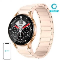 Smartwatch Colmi i28 Ultra z magnetycznym paskiem (złoty). Żółte, cyfrowe smartbandy Colmi, bez wzorów, ze skóry. Za 199.00 zł.