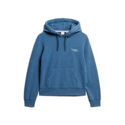 Bluza z logo dla kobiet Superdry Essential. Niebieskie bluzy damskie Superdry, bez wzorów, bez ramiączek, z kapturem. Za 349.55 zł.