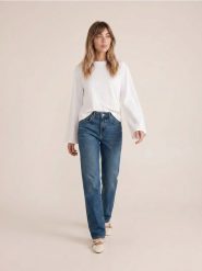 Jeansy straight comfort z efektem sprania - granatowy. Niebieskie jeansy damskie Sinsay, bez wzorów, z jeansu. Za 69.99 zł.