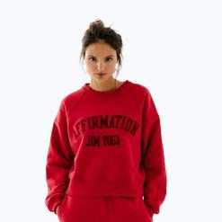 Bluza polarowa damska JoyInMe Classic Pullover. Czerwone bluzy damskie Joy in me, bez wzorów, z bawełny, eleganckie, bez ramiączek, bez kaptura. Za 479.99 zł.