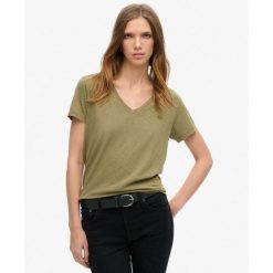 Koszulka z haftem V w slubie. Zielone koszulki sportowe damskie Superdry, bez wzorów, z bawełny, bez ramiączek. Za 122.50 zł.