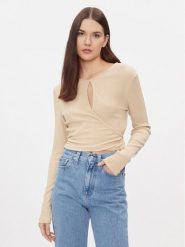Calvin Klein Jeans Bluzka J20J222559 Beżowy Slim Fit. Brązowe bluzki damskie Calvin Klein Jeans, m, bez wzorów, z jeansu, bez kołnierzyka, bez ramiączek. Za 129.99 zł.