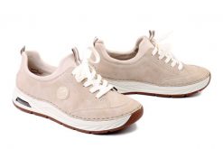RIEKER 44562-62 beige, półbuty damskie. Brązowe półbuty damskie Rieker, bez wzorów, bez obcasa, bez zapięcia. Za 369.90 zł.