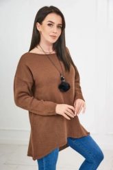 Sweter z naszyjnikiem brązowy. Brązowe swetry nierozpinane damskie KESI, l, bez wzorów, z elastanu, bez kołnierzyka, plus size, bez ramiączek. Za 154.75 zł.
