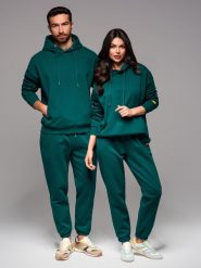 Zestaw dresowy unisex bluza z kapturem + spodnie ze ściągaczami w stylu athleisure – ciemnozielony V17 Z111 - XL/XXL. Fioletowe spodnie sportowe męskie Ombre Clothing, l, bez wzorów, z bawełny, trekkingowe. Za 221.99 zł.
