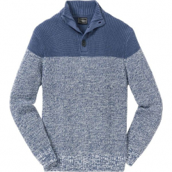 Sweter ze stójką bonprix indygo-biały. Niebieskie swetry męskie bonprix, l, bez wzorów, bez kołnierzyka, bez ramiączek. Za 99.99 zł.