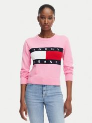 Tommy Jeans Sweter Flag DW0DW22930 Różowy jasny Regular Fit. Czerwone swetry nierozpinane damskie Tommy Jeans, s, bez wzorów, z bawełny, bez kołnierzyka, bez ramiączek. Za 409.99 zł.